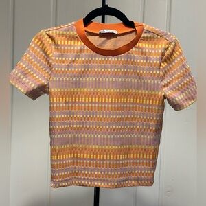 Zara Orange Yellow and Purple Multicolor Patterned Blouse